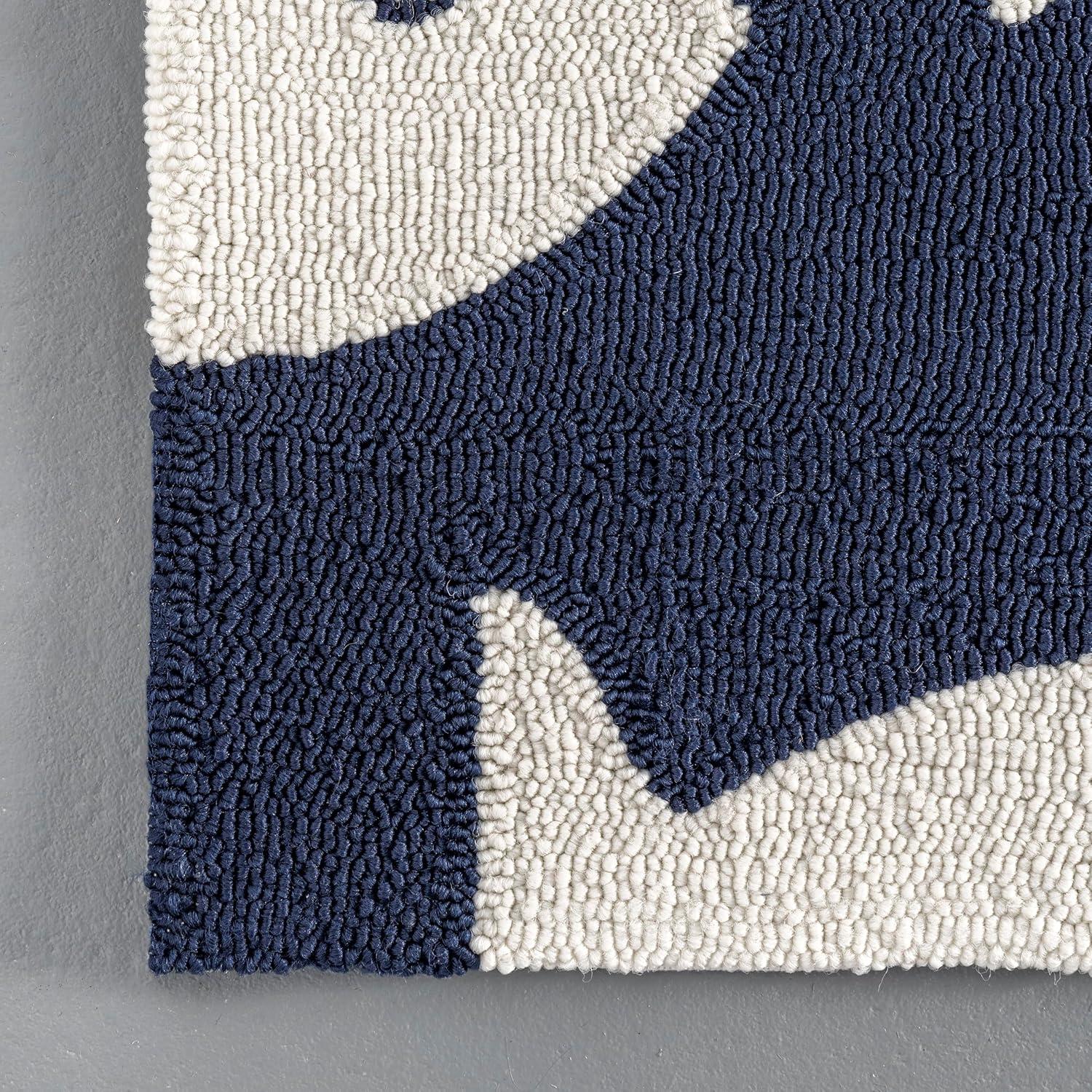 Navy and White Fish Pattern Indoor/Outdoor Rug