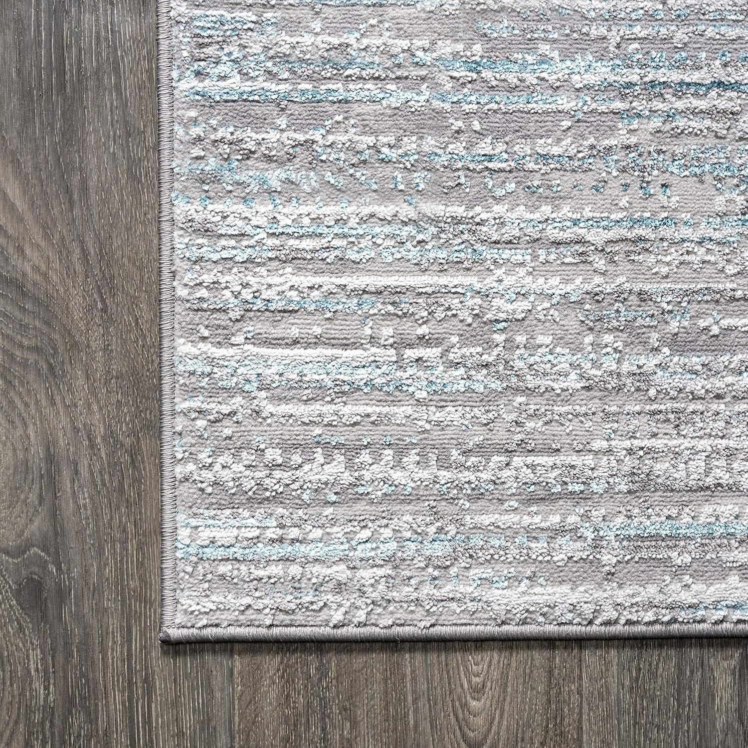 8'x10' Loom Modern Strie'  Area Rug, Gray/Turquoise - JONATHAN Y