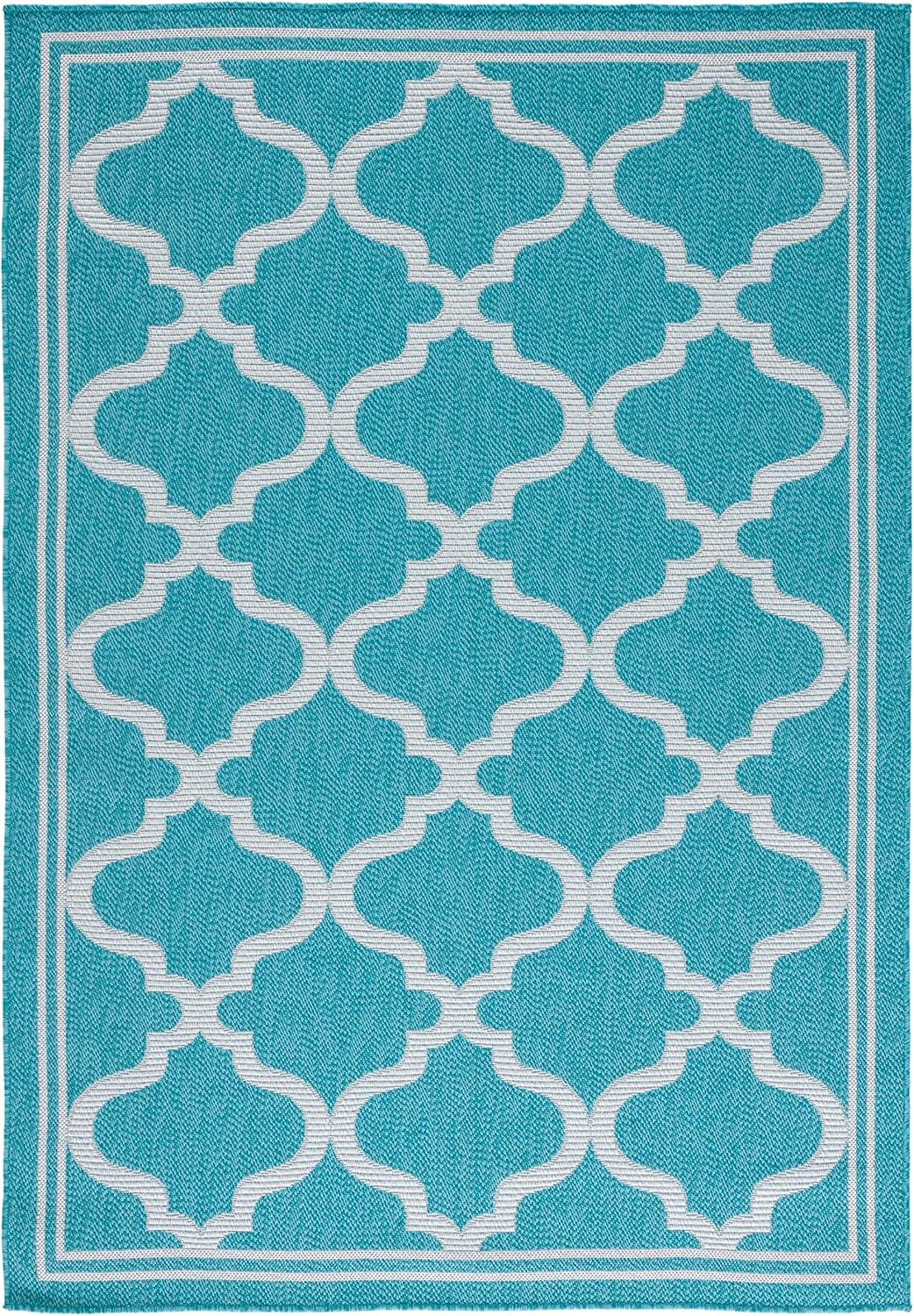 Bermuda BMU810 Machine Washable UV & Stain Resistant Non-Shedding Power Loomed Indoor/Outdoor Area Rug - Light Blue/Ivory - 5'3"x7'6" - Safavieh