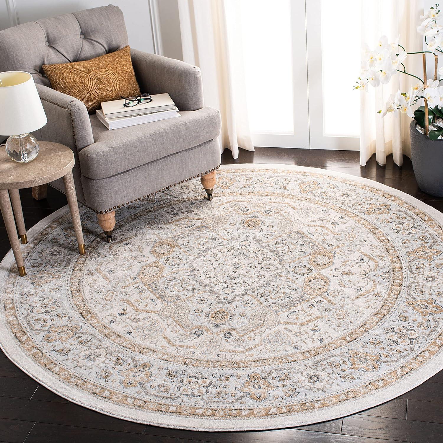 Isabella ISA916 Power Loomed Area Rug - Cream/Beige - 8' Round - Safavieh