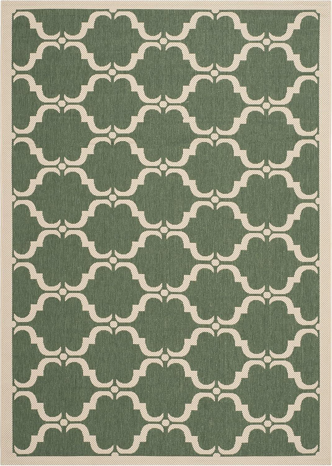 Courtyard CY6009 Power Loomed Indoor and Outdoor Area Rug - Dark Green/Beige - 5'3"x7'7" - Safavieh