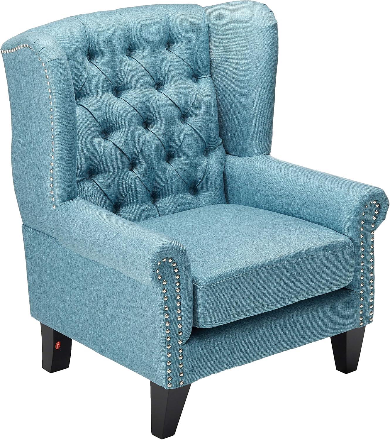 Lainie Blue Tufted Wingback Wood Accent Chair