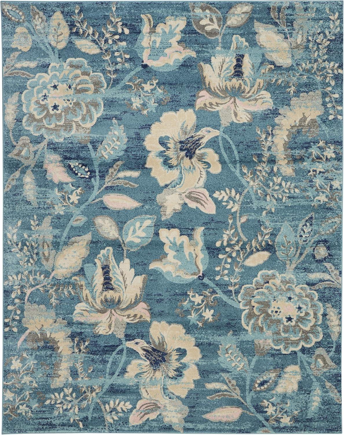Nourison Tranquil 5'3" X 7'3" (5' x 7') Turquoise Area Rug French Country Eclectic Floral by Nourison