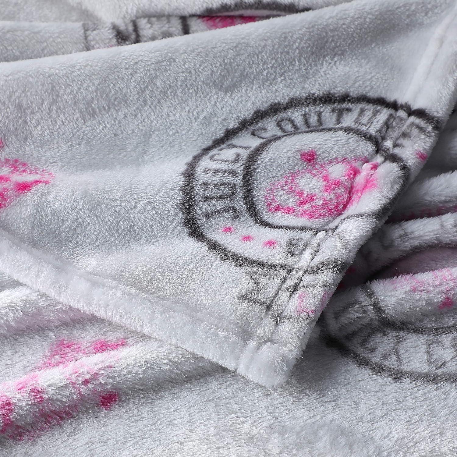 Juicy Couture Pink and White Plush Emblem Throw Blanket