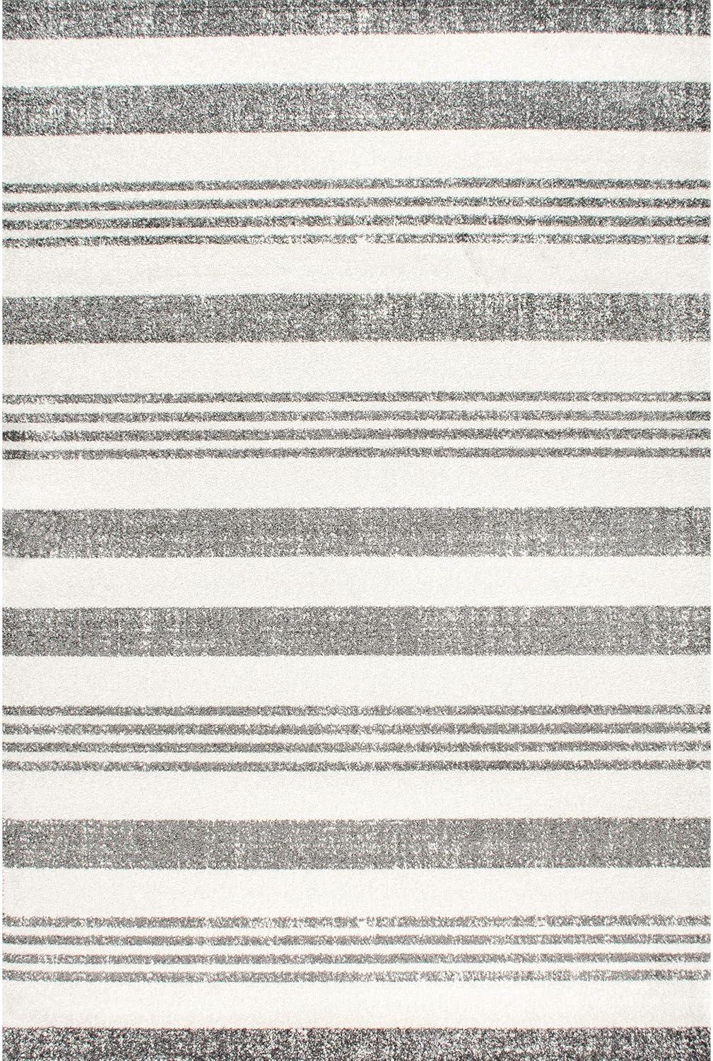 Reversible Striped Gray Synthetic Rug, Stain-Resistant, 4' x 6'