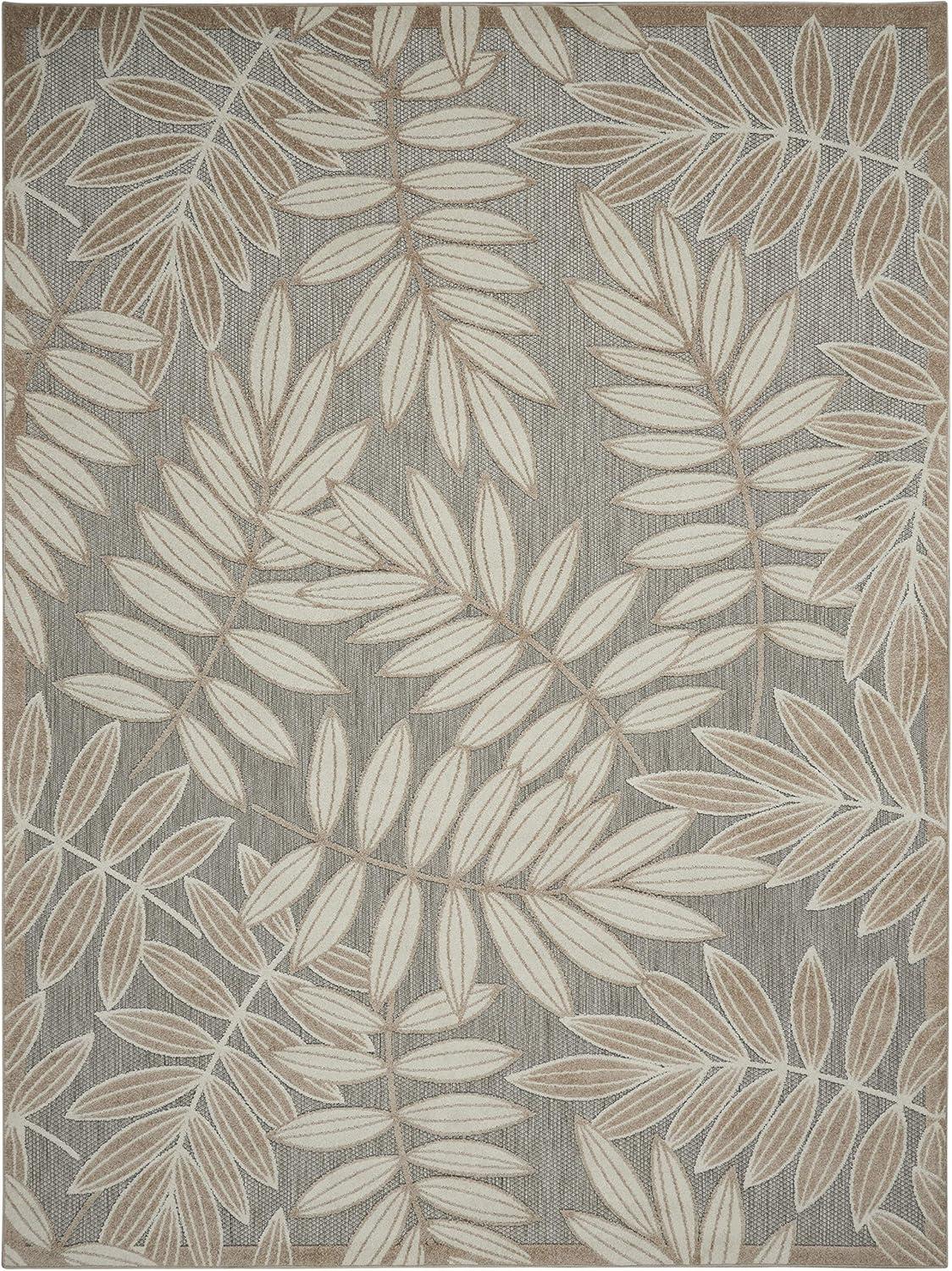 Aloha Natural Floral Leaf 7'10" x 10'6" Synthetic Outdoor Rug