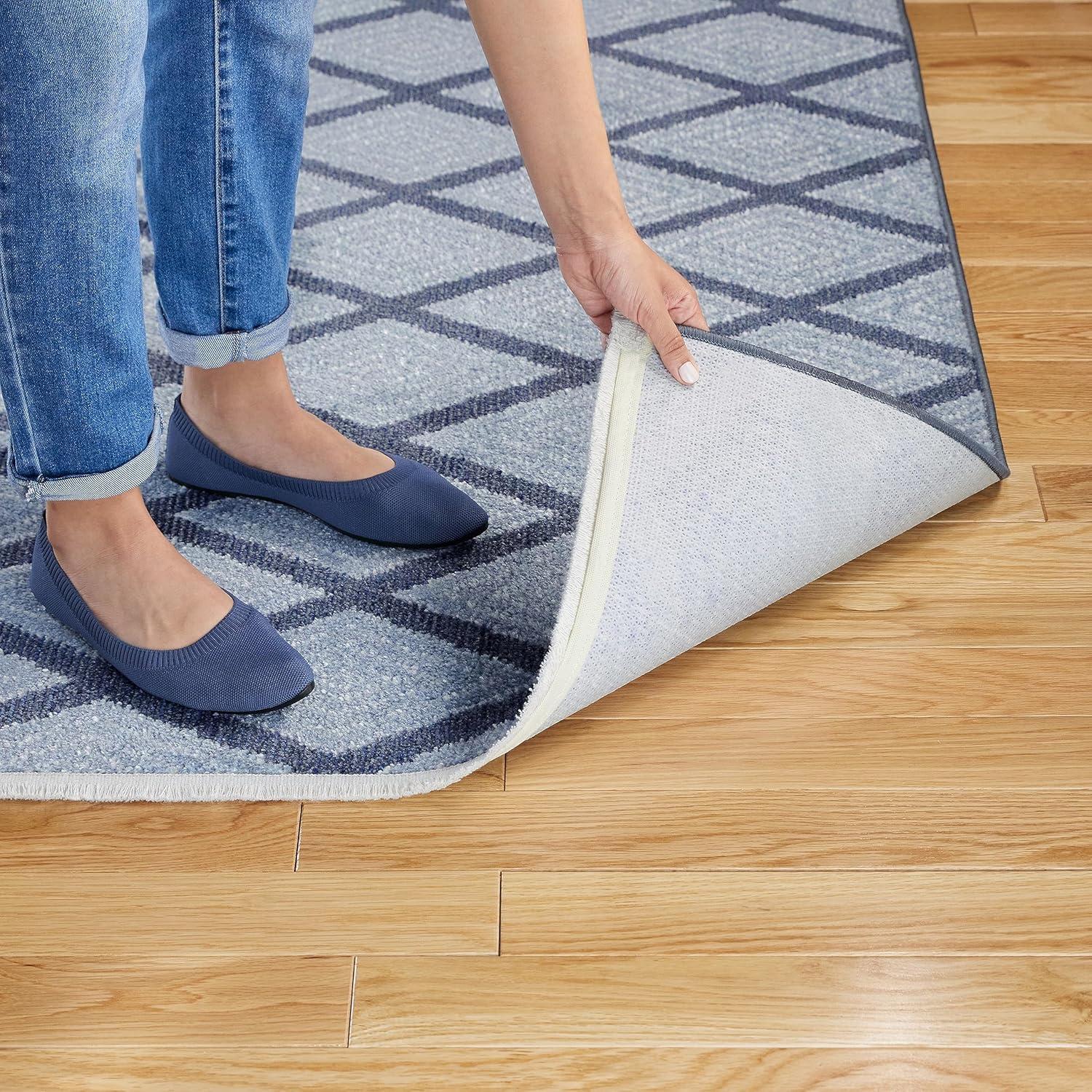 Town & Country Everyday Rein Solid Diamond Everwash Non-Slip Backing Washable Area Rug Blue