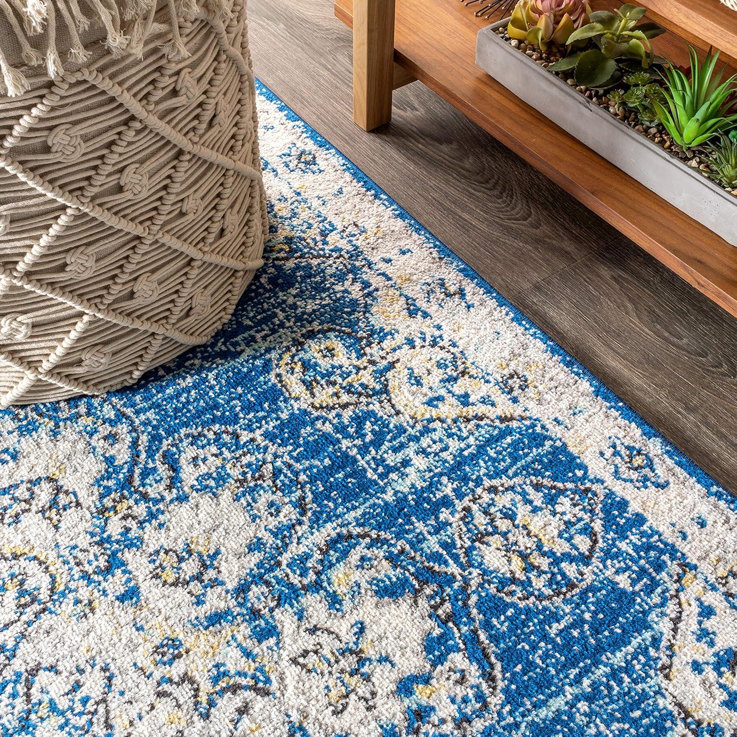 JONATHAN Y Bohemian FLAIR Boho Vintage Medallion Blue/Cream 4 ft. x 6 ft. Area Rug