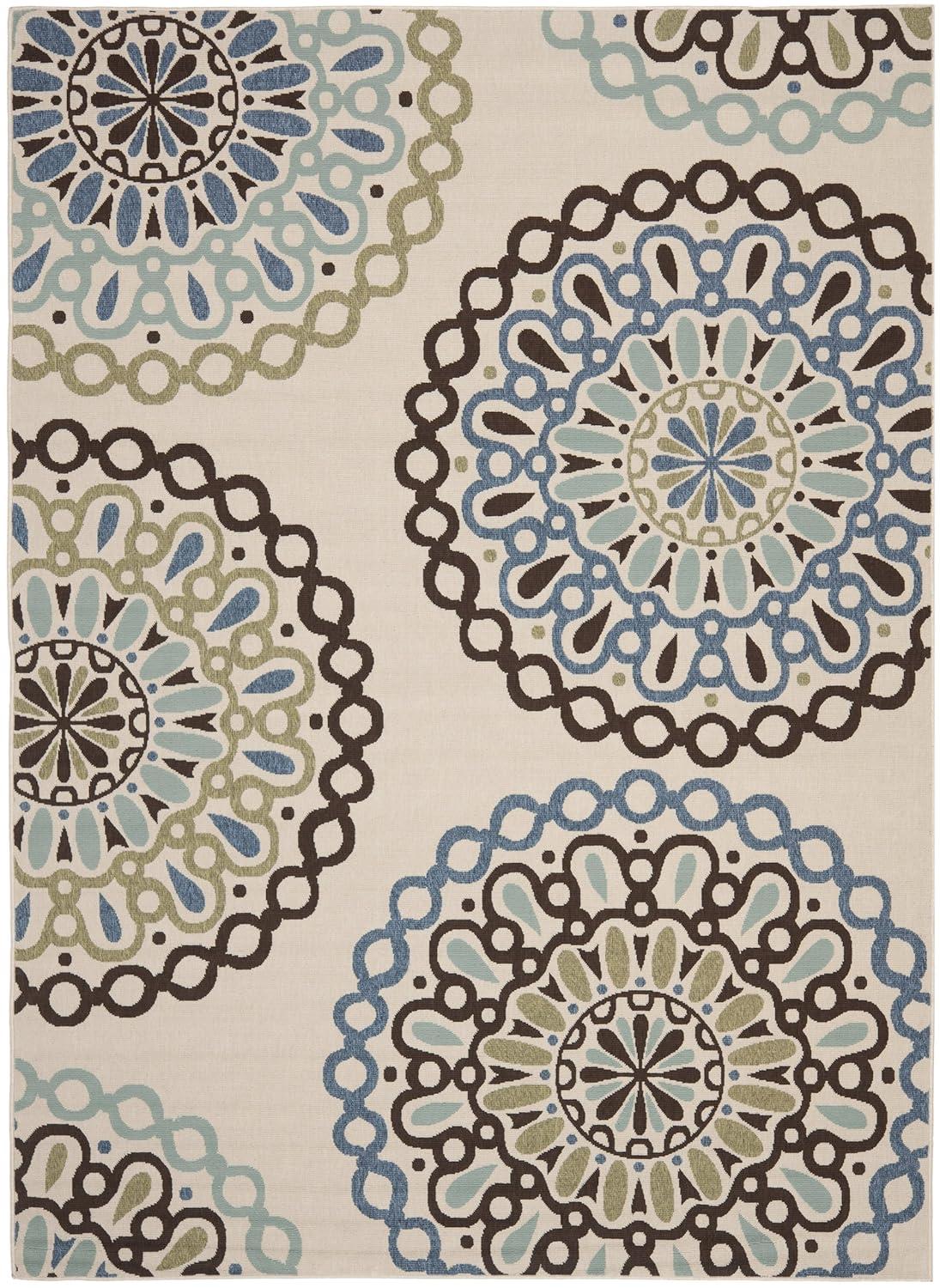 Veranda VER092 Power Loomed Indoor/Outdoor Area Rug - Cream/Blue - 9'x12' - Safavieh