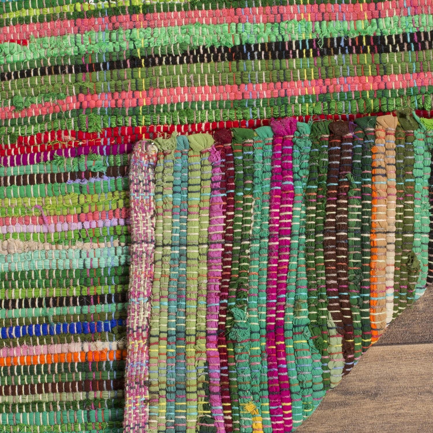 Green and Multicolor Handwoven Cotton Wool Stripe Runner Rug