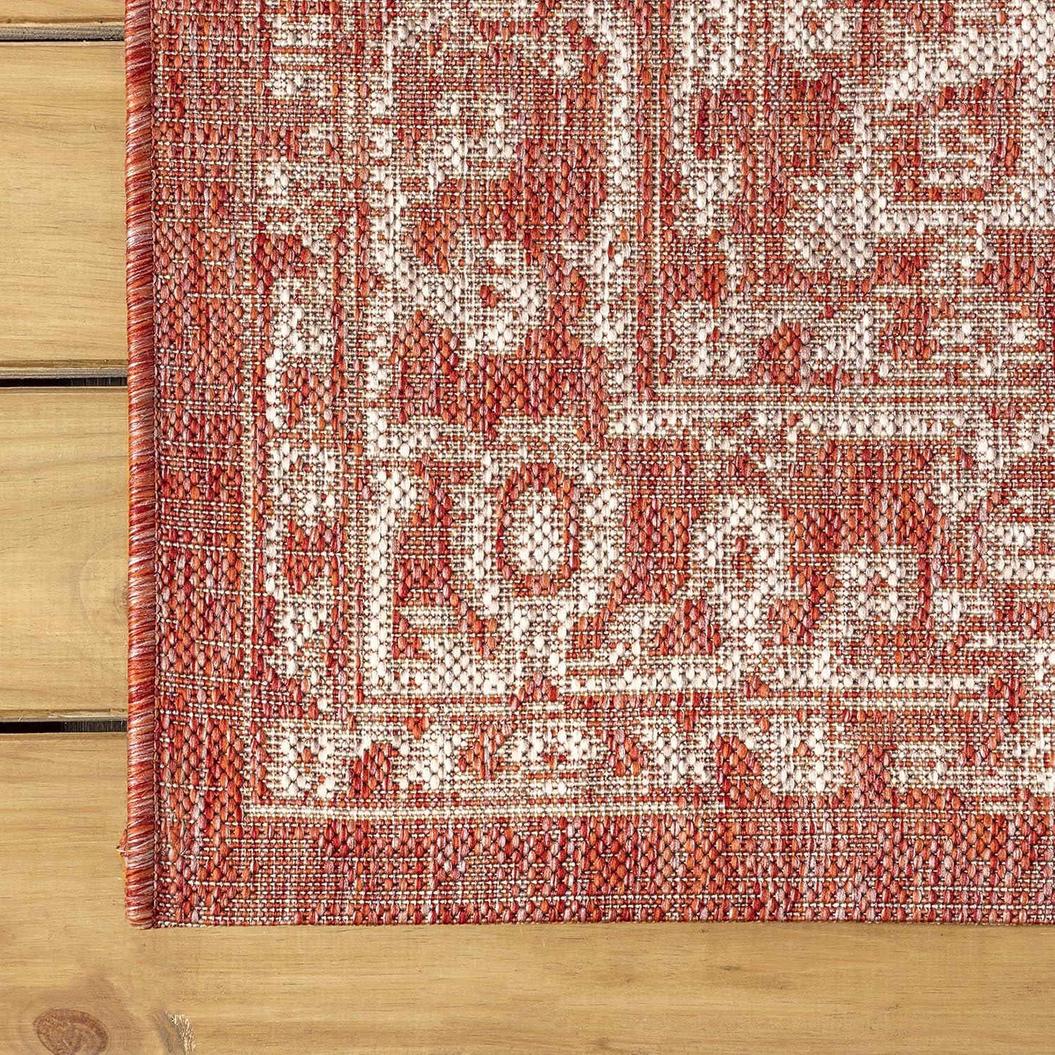 3'x5' Malta Bohemian Medallion Textured Weave Indoor/Outdoor Area Rug, Red/Taupe - JONATHAN Y