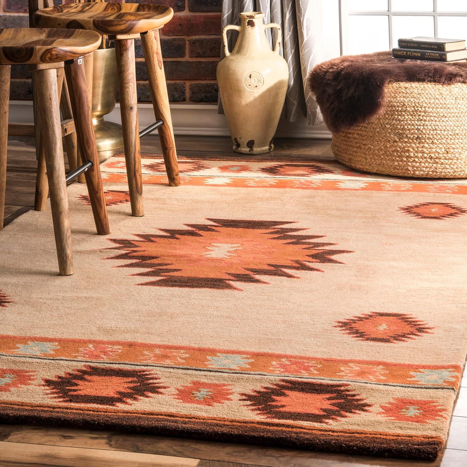 Handmade Tufted Southwestern Beige Wool 4'x6' Area Rug