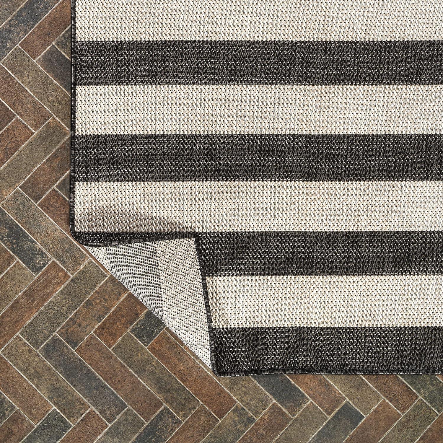 3' x 5' Negril Two-Tone Wide Stripe Indoor/Outdoor Area Rug, Black/Beige - JONATHAN Y