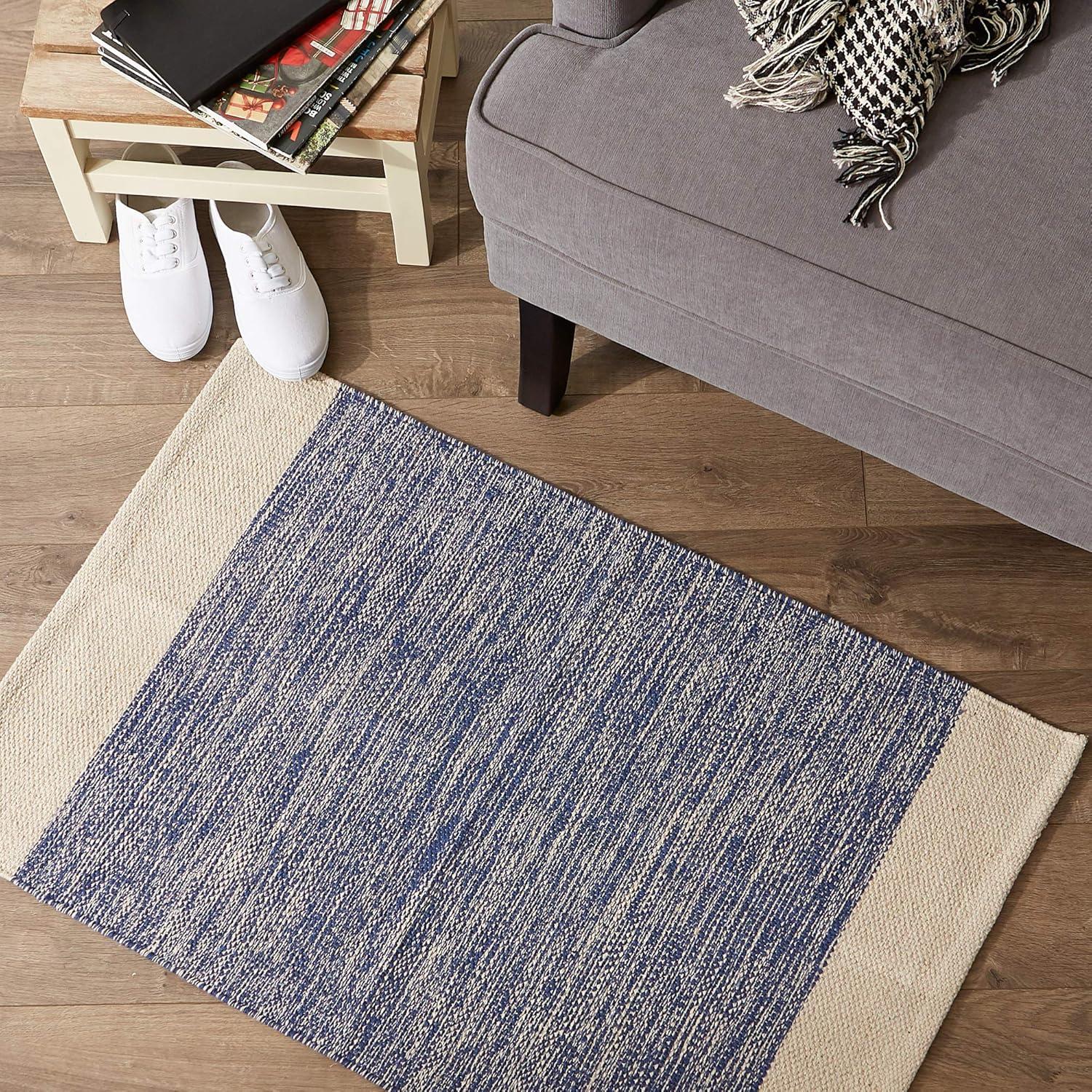 DII French Blue Variegated Border Hand-Loomed Cotton Rug 2x3 Ft