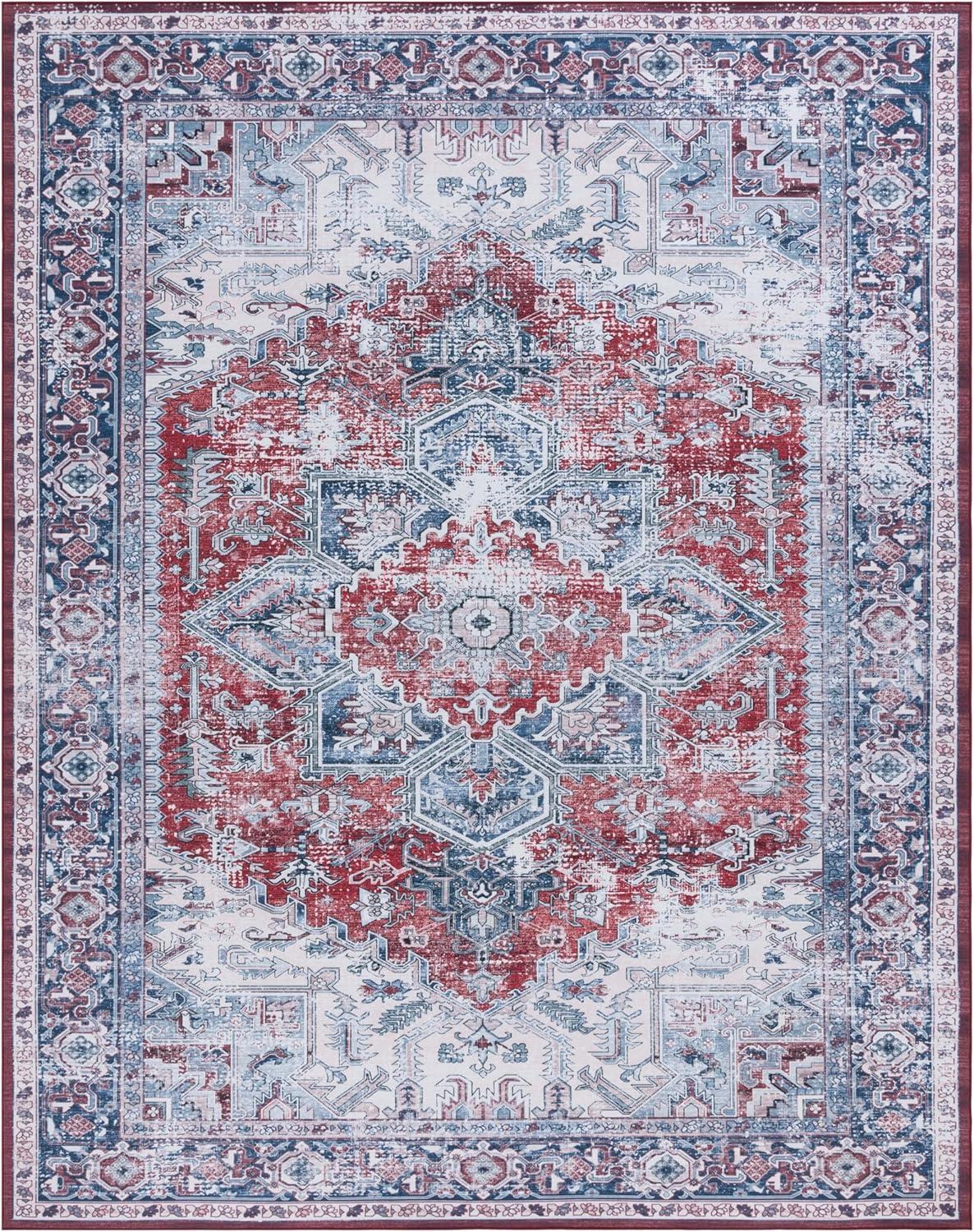 Tucson TSN101 Power Loomed Machine Washable Area Rug - Red/Navy - 8'x10' - Safavieh.