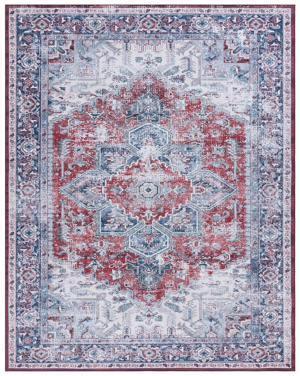 Tucson TSN101 Power Loomed Machine Washable Area Rug - Red/Navy - 8'x10' - Safavieh.