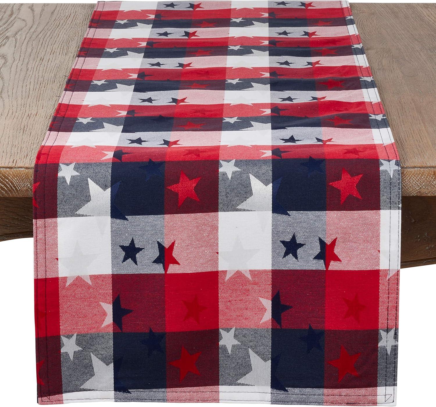 Patriotic Red, White, and Blue Star Print Table Runner