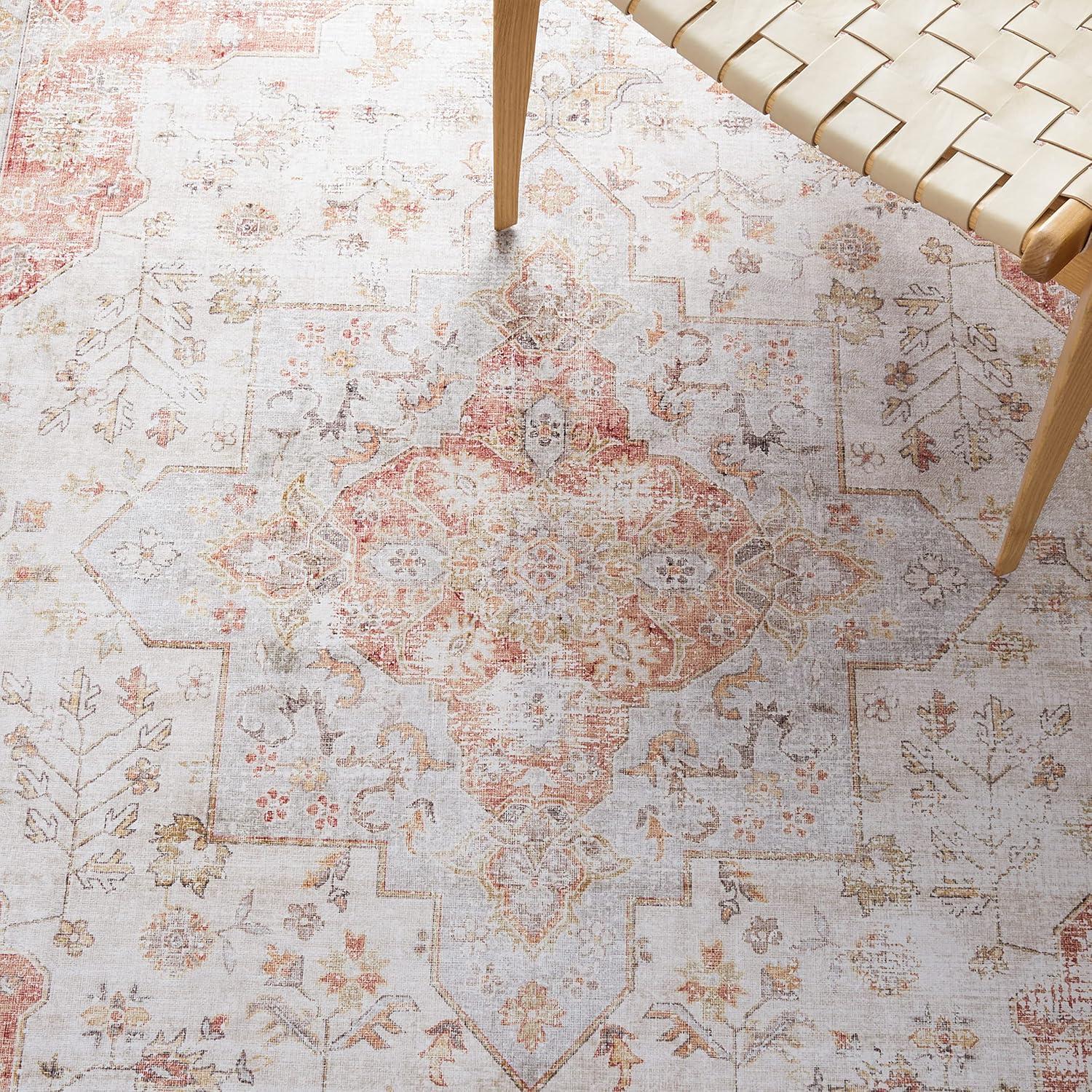 Tucson TSN105 Power Loomed Machine Washable Area Rug - Light Grey/Rust - 4'x4' - Safavieh.