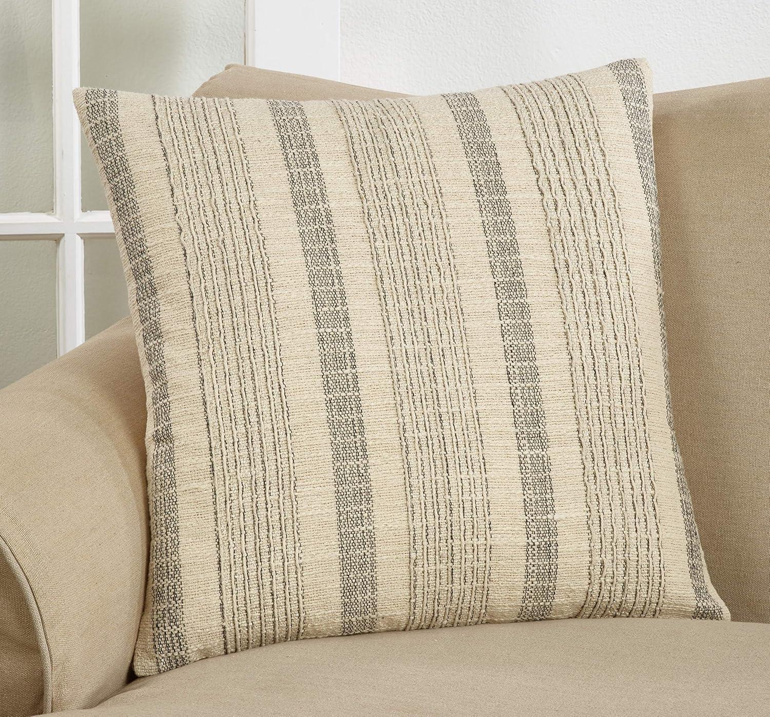 Saro Lifestyle Woven Striped Down Filled Throw Pillow, 22", Off-White