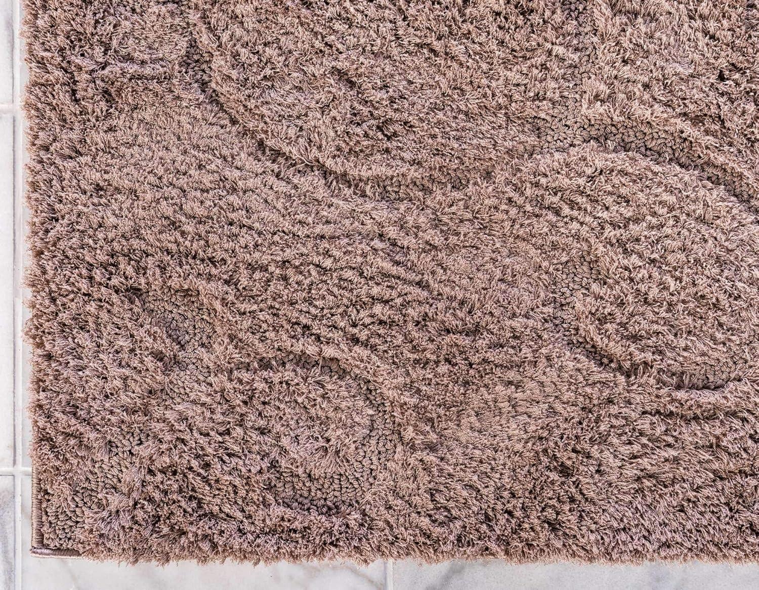Brown Floral Shag Synthetic Rectangular Area Rug 5' x 8'