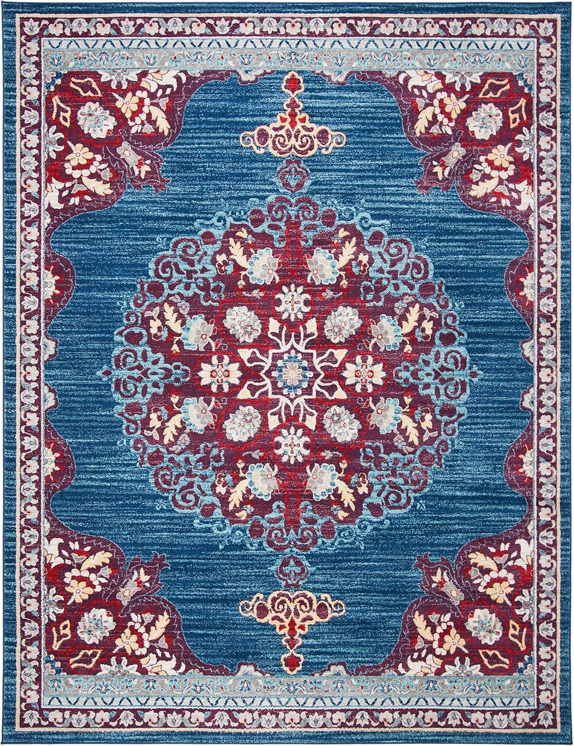 SAFAVIEH Brentwood Harland Floral Bordered Area Rug, 8' x 10', Navy/Burgundy