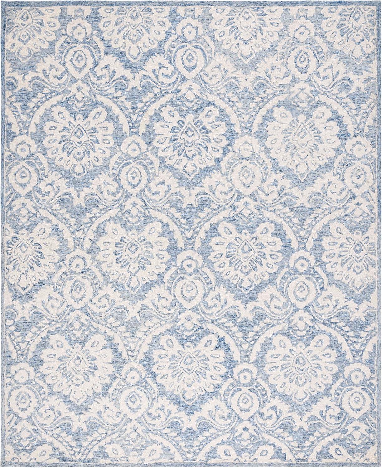 SAFAVIEH Blossom Travis Geometric Wool Area Rug, Blue/Ivory, 10' x 14'