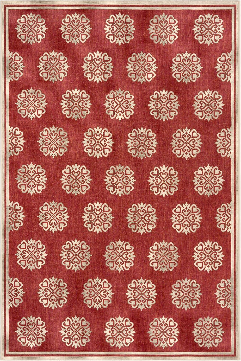 Geometric Red Synthetic 5' x 7' Easy-Care Area Rug