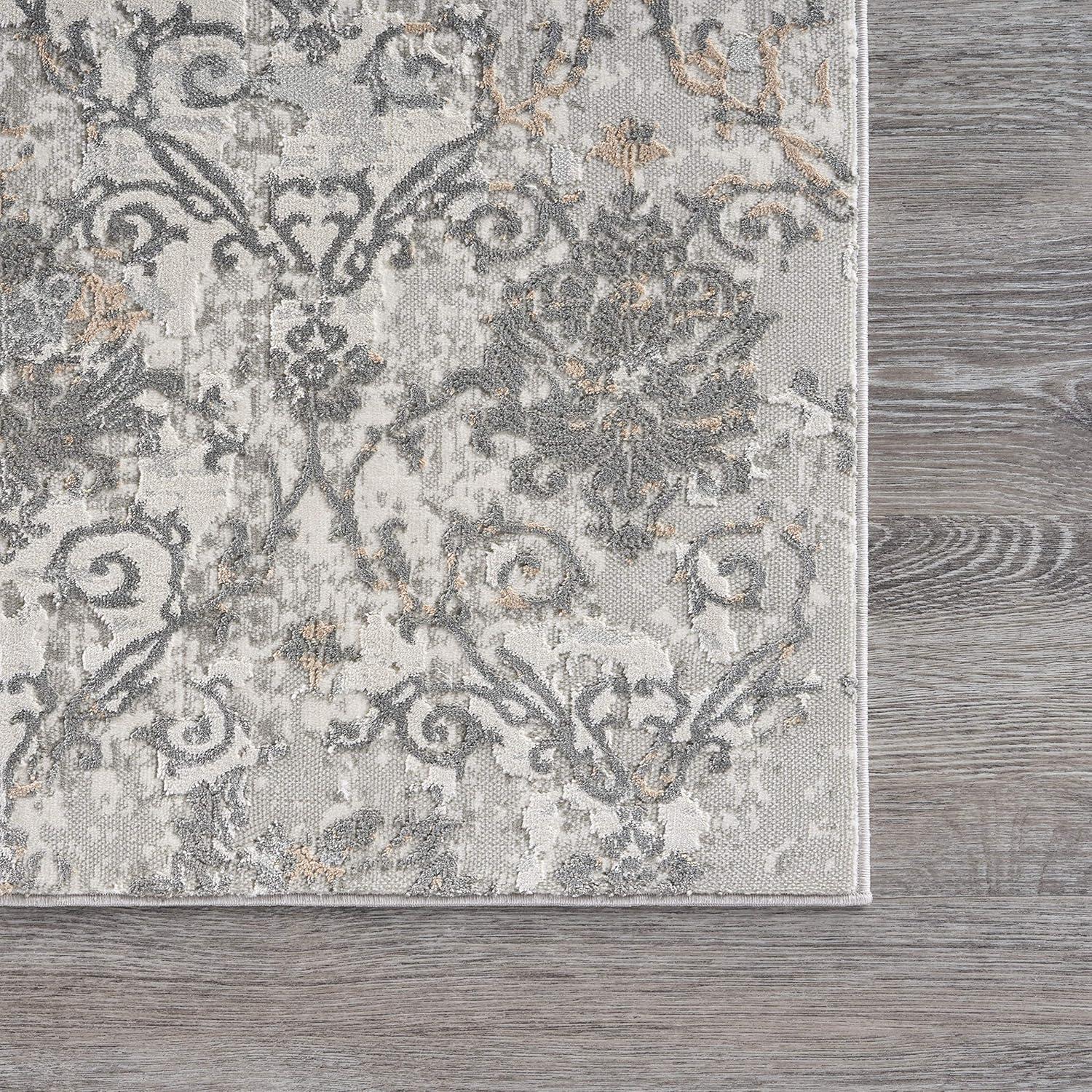 Cream and Taupe Hand-Knotted Synthetic Runner Rug, 2'2" x 7'7"