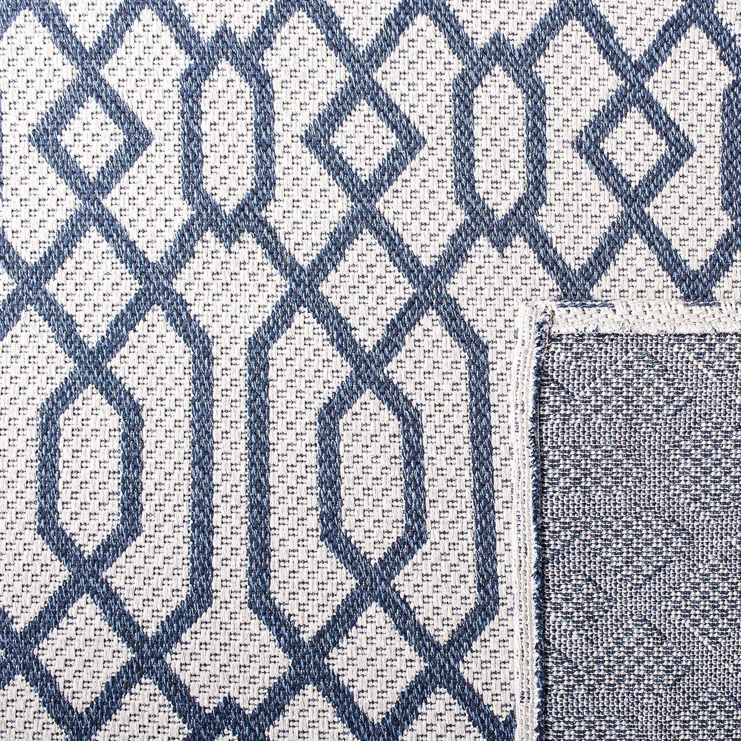 Handmade Blue Cotton Geometric Flat-Woven Rug 44"x28"