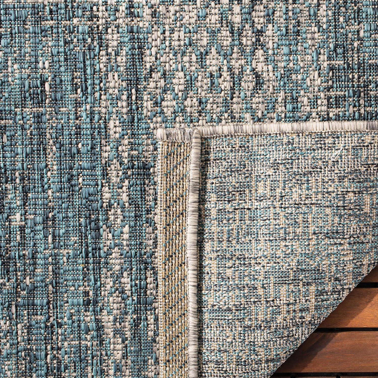 Courtyard CY8736 Power Loomed Indoor and Outdoor Runner Rug - Light Grey/Teal - 2'3"x8' - Safavieh
