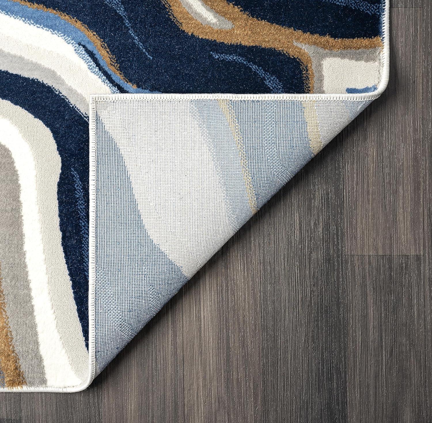 Abani Regal Collection Area Rug - Blue/Grey Abstract Wavy Design - 8' x 10' - Easy to Clean - Durable for Kids and Pets - Non-Shedding - Medium Pile - Soft Feel - for Living Room, Bedroom & Office