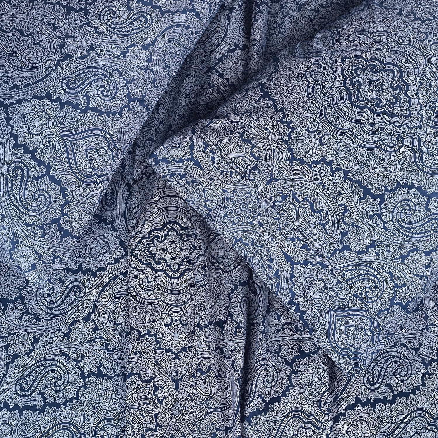 Superior Italian Paisley Cotton Blend Classic Sheet Set, Twin, Navy Blue