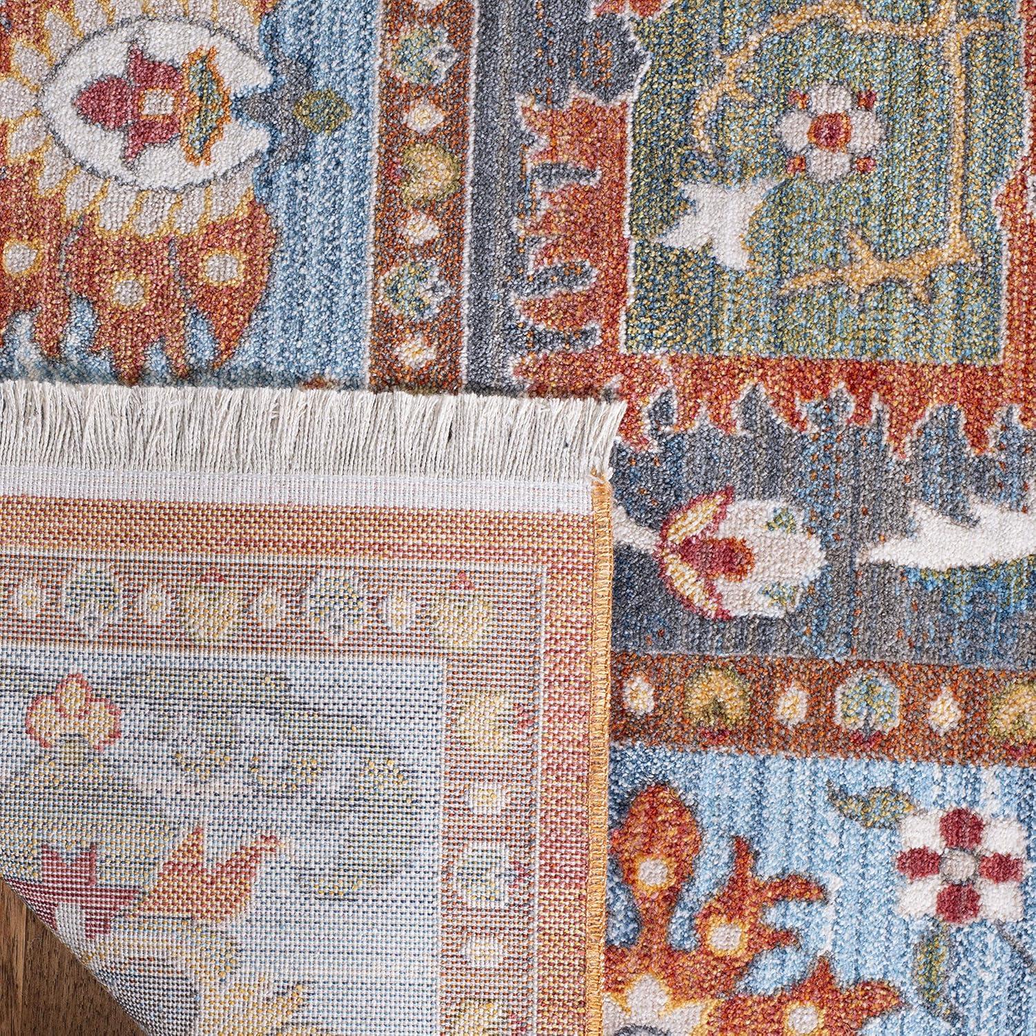 SAFAVIEH Vintage Persian Yvonne Floral Bordered Polyester Rug, Blue/Light Blue, 8' x 10'