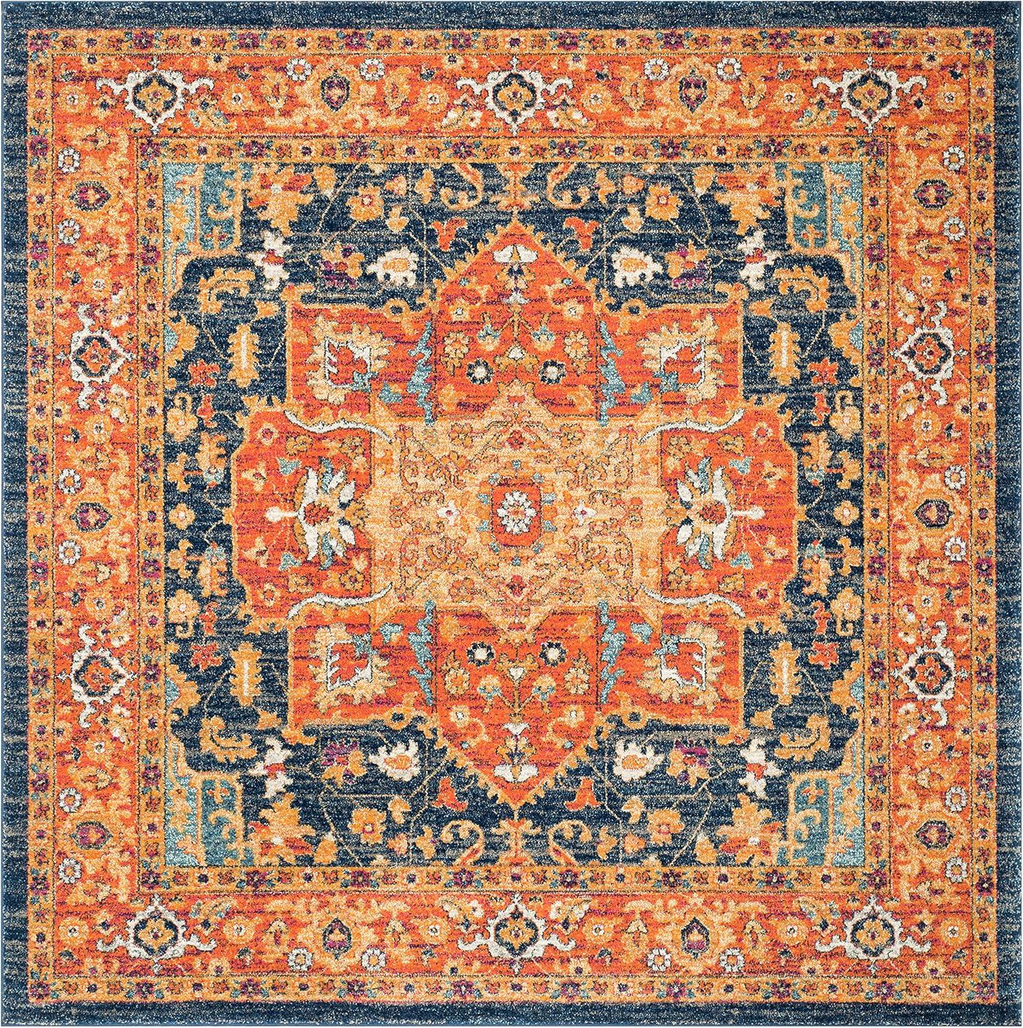 Evoke EVK275 Power Loomed Indoor Area Rug - Blue/Orange - 5'3"x5'3" - Safavieh