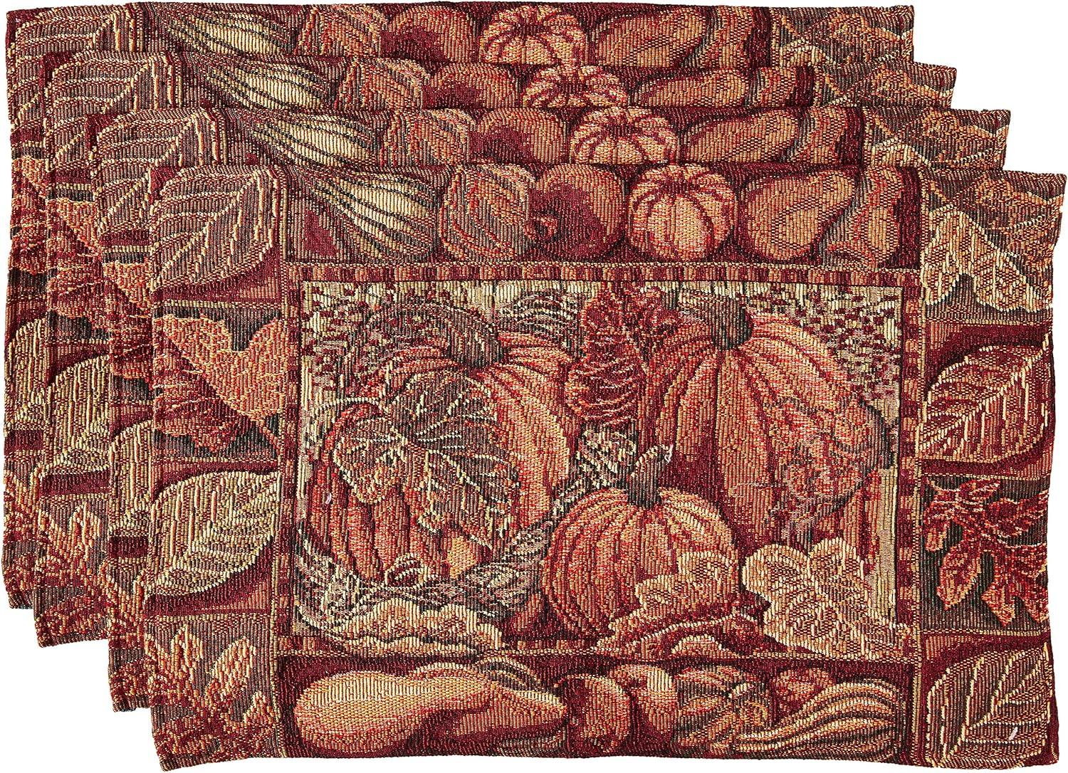 Autumn Harvest Pumpkins and Leaves Tapestry Placemats Set of 4