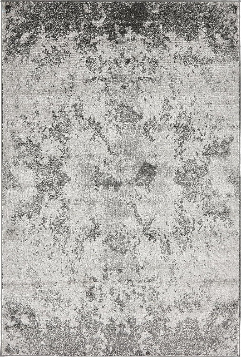 Light Gray Abstract Synthetic 4' x 6' Easy-Care Area Rug