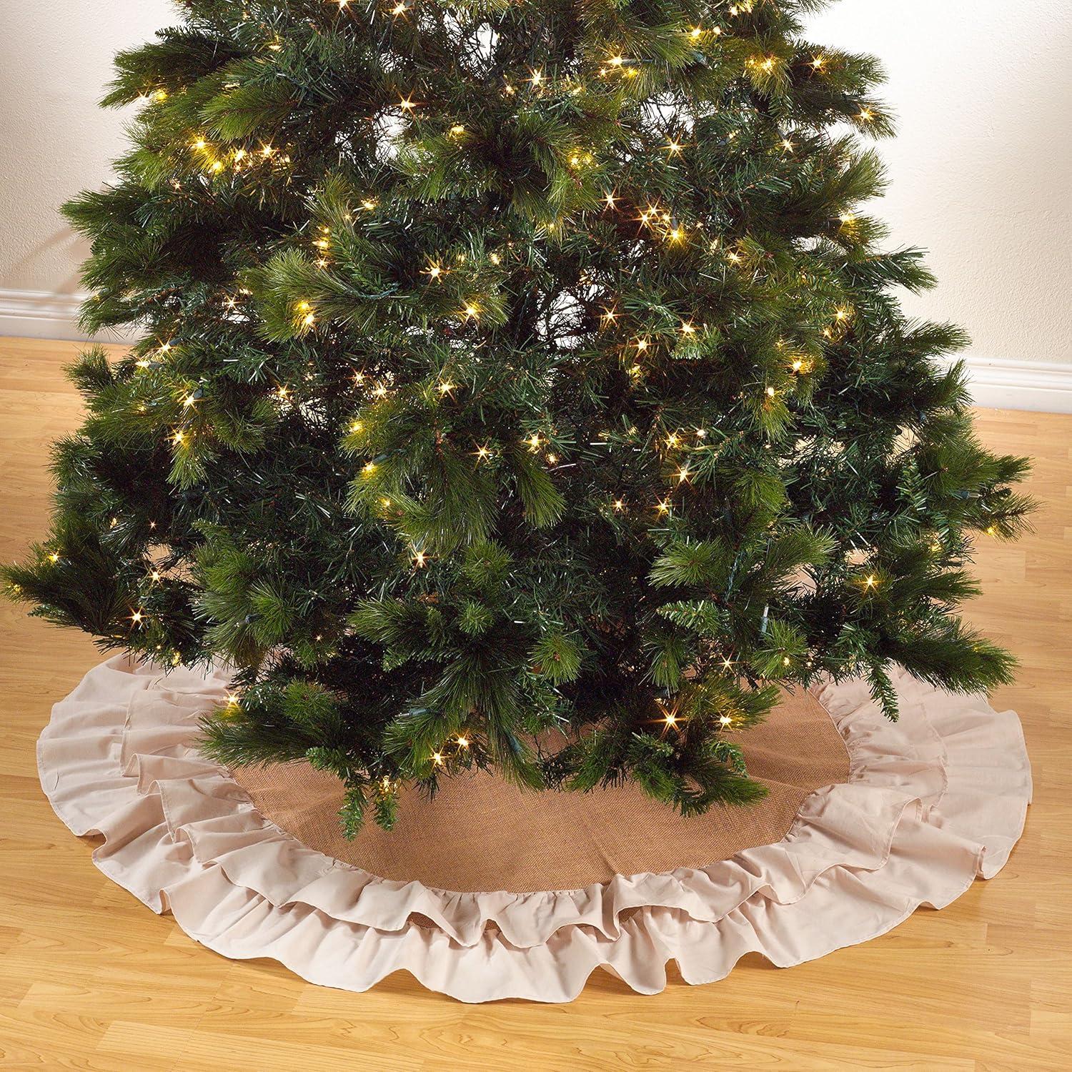 Saro Lifestyle Saro Lifestyle Cotton and Jute Christmas Tree Skirt With Ruffled Edge