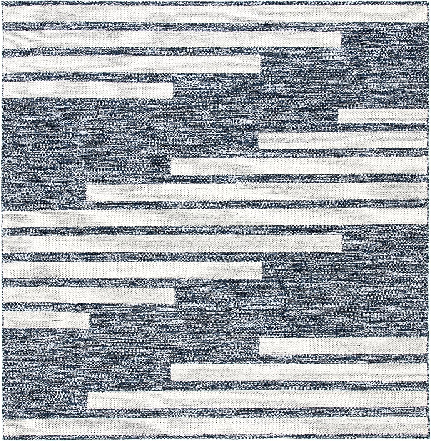 Striped Kilim STK514 Hand Woven Area Rug - Navy/Ivory - 3'x3' - Safavieh.