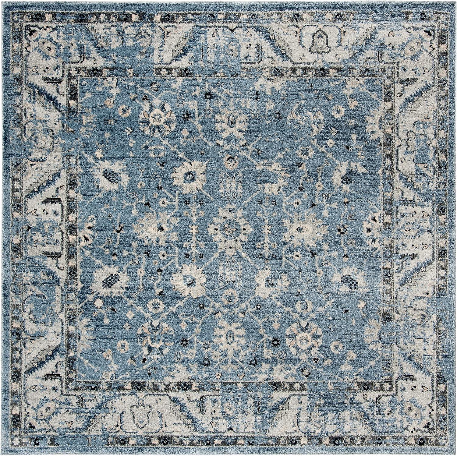 Safavieh  Charleston Sigrid Vintage Boho Oriental Rug Navy/Light Grey 6'7" x 6'7" Square 8' Square, 6' Square Indoor Living Room, Bedroom, Dining Room