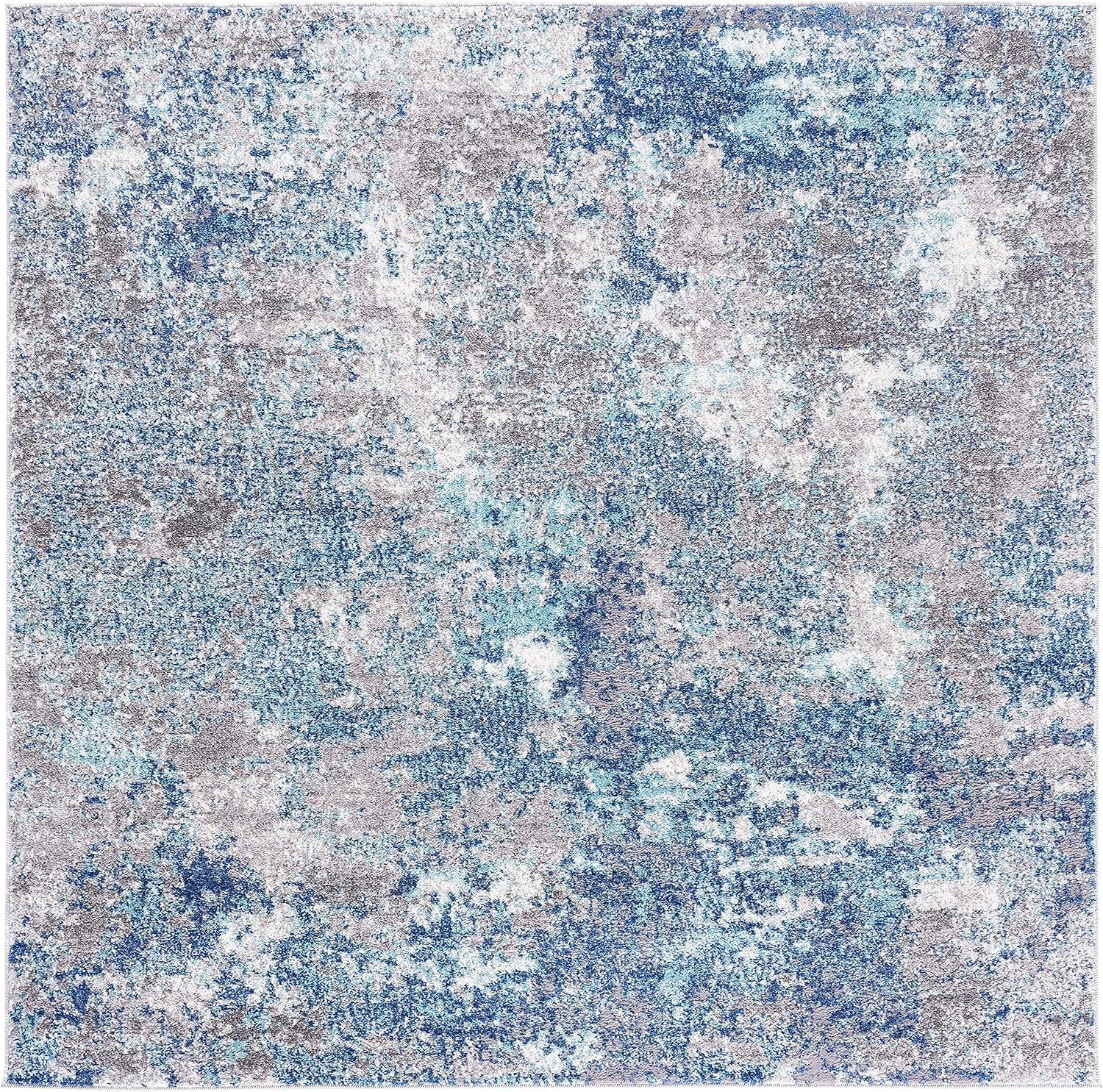 Abstract Energy 6'7" Square Blue and Grey Synthetic Area Rug