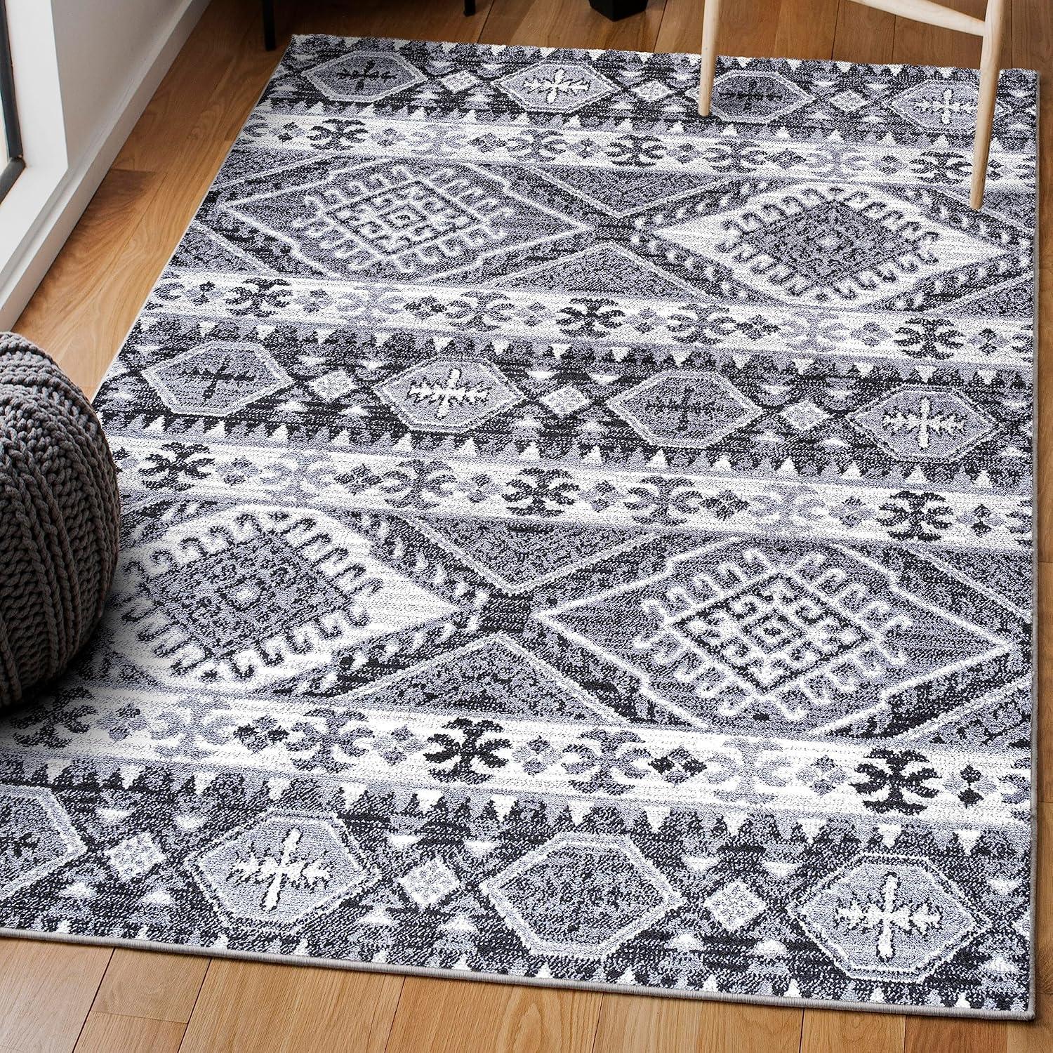 JONATHAN Y MOH500A-5 Sura Modern Kilim Geometric Gray/Anthracite 5 ft. x 8 ft. Area Rug, Bohemian Vintage, Pet Friendly, Stain Resistant, Easy to Clean, for Living Room; Kitchen, Bedroom