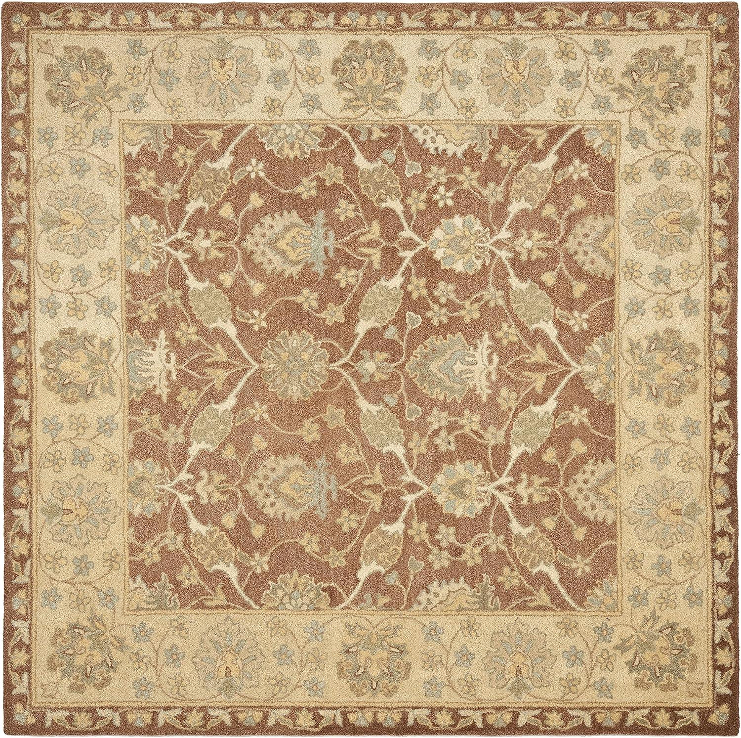 SAFAVIEH Antiquity Gisselle Traditional Floral Wool Area Rug, Brown/Taupe, 8' x 8' Square