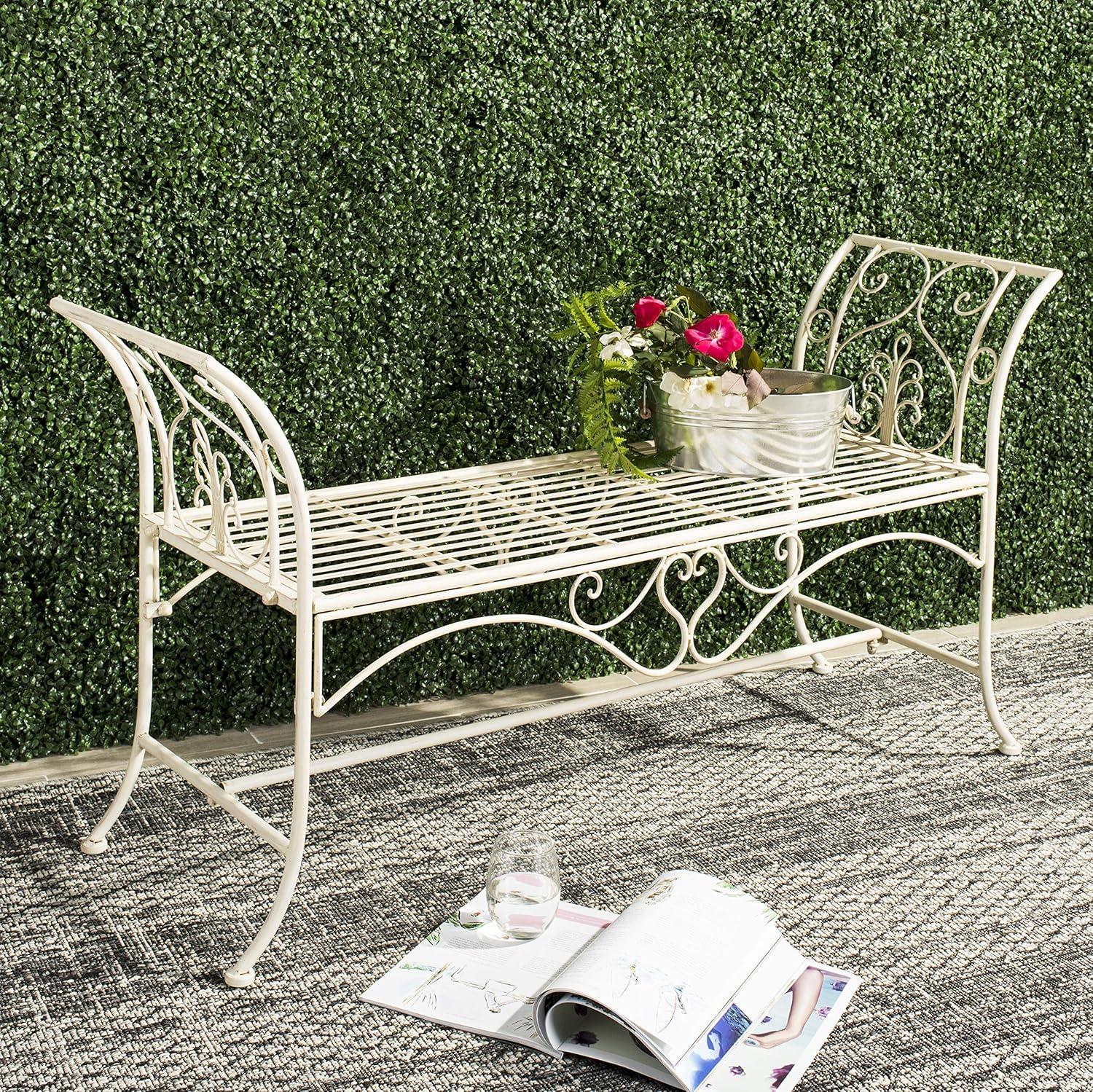 Adina Bench - Outdoor - PAT5016 - Distressed White - Safavieh
