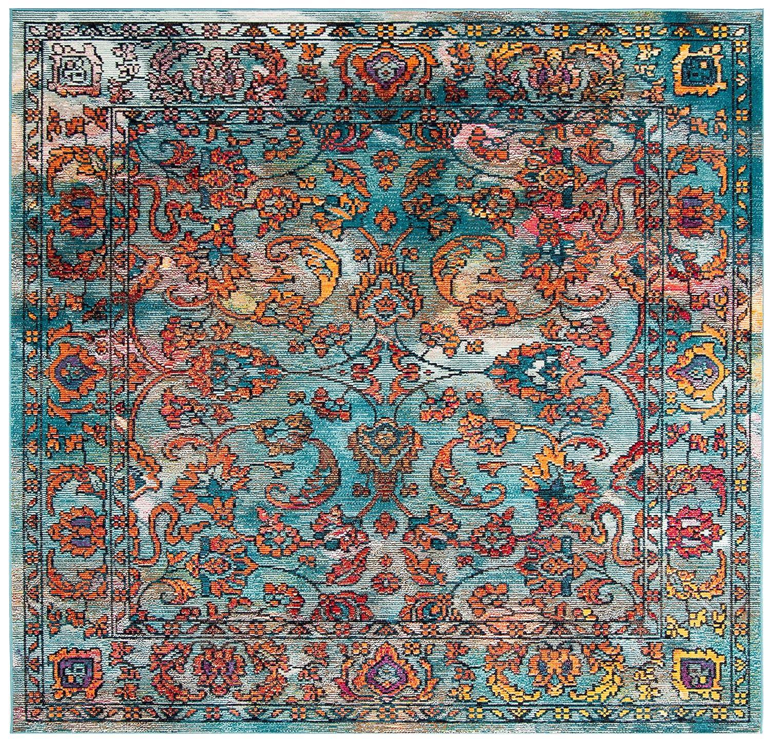 Crystal CRS515 Power Loomed Area Rug - Light Blue/Orange - 7'x7' - Safavieh.
