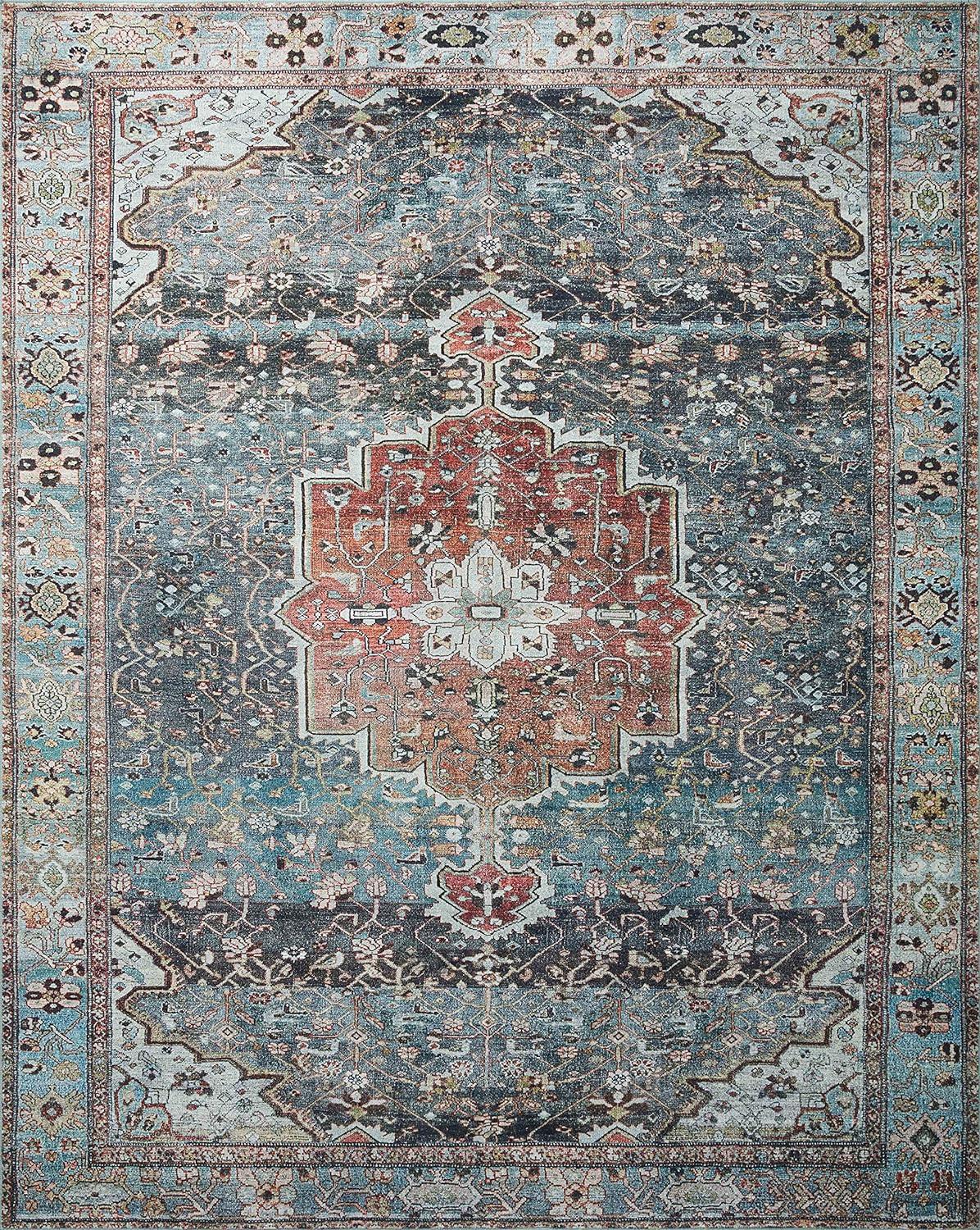 Margot Blue and Brick Medallion Synthetic Area Rug