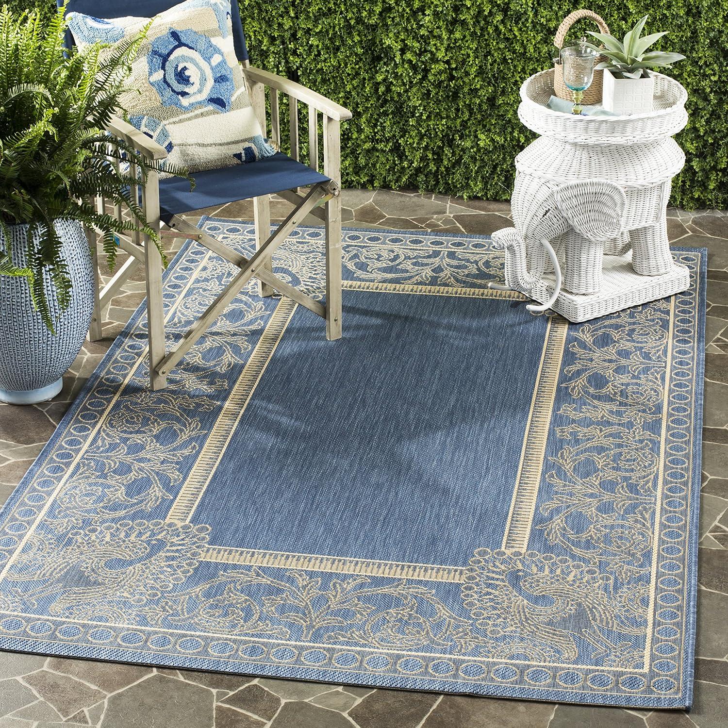 SAFAVIEH Courtyard Cooper Floral Indoor/Outdoor Area Rug, 9' x 12', Blue/Natural