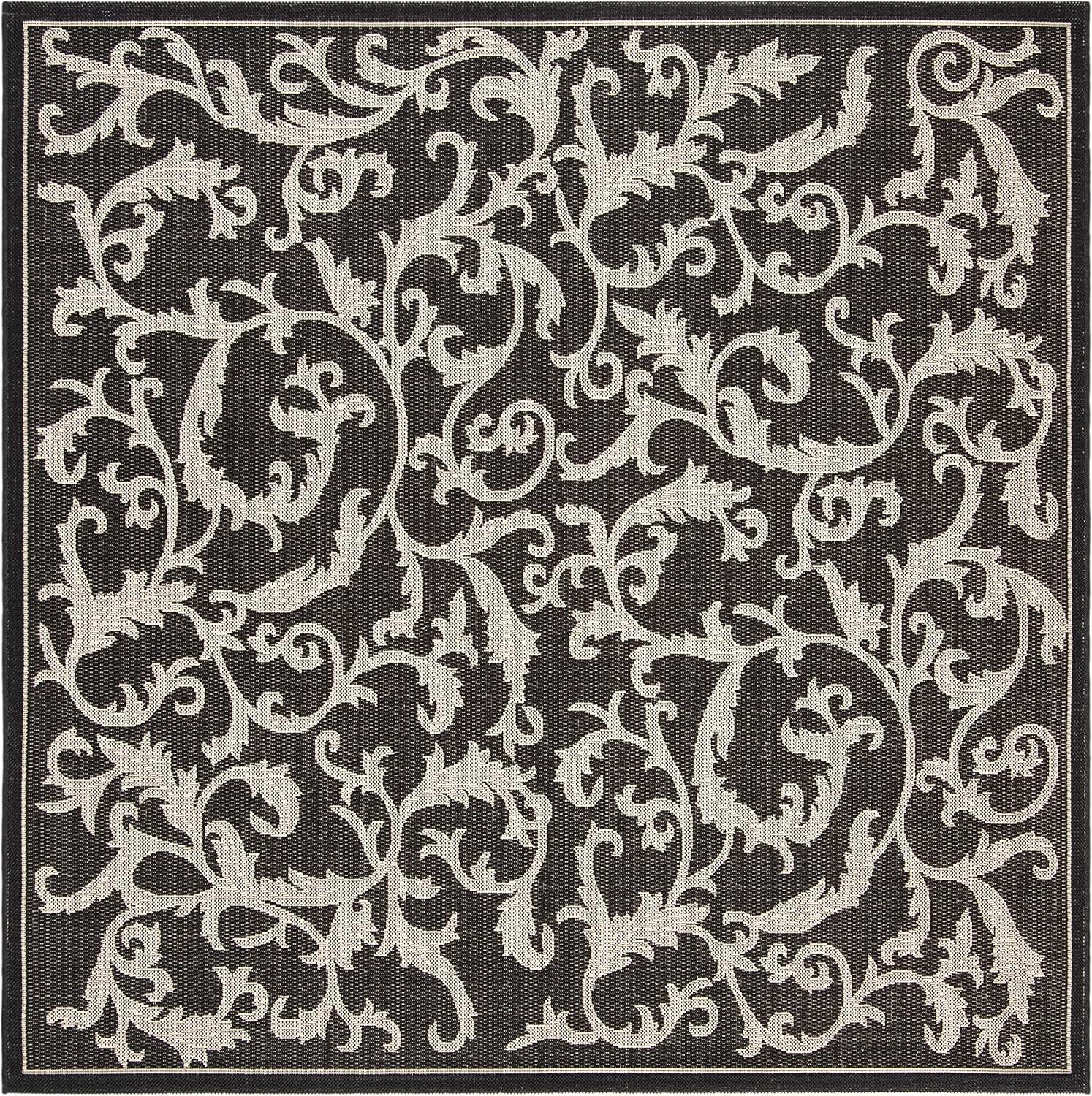 Courtyard CY2653 Power Loomed Indoor and Outdoor Area Rug - Black/Sand - 7'10"x7'10" - Safavieh