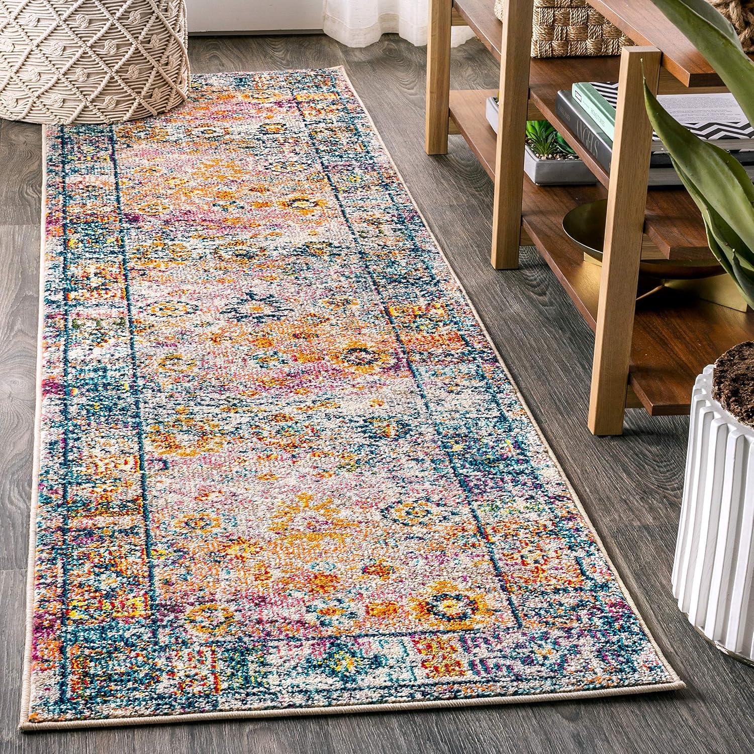 Cream and Navy Synthetic Bohemian Flair Area Rug