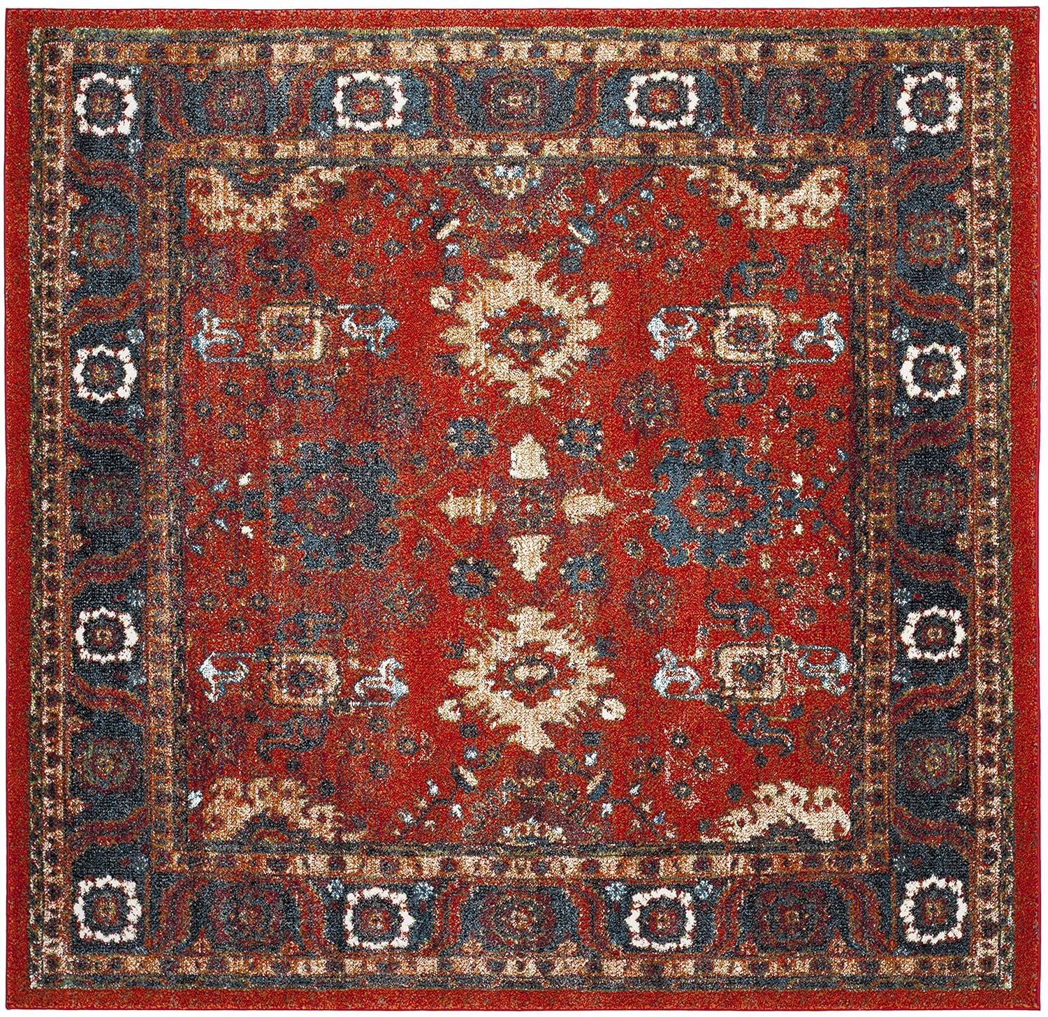 Vintage Hamadan VTH214 Power Loomed Indoor Area Rug - Orange/Blue - 6'7"x6'7" - Safavieh