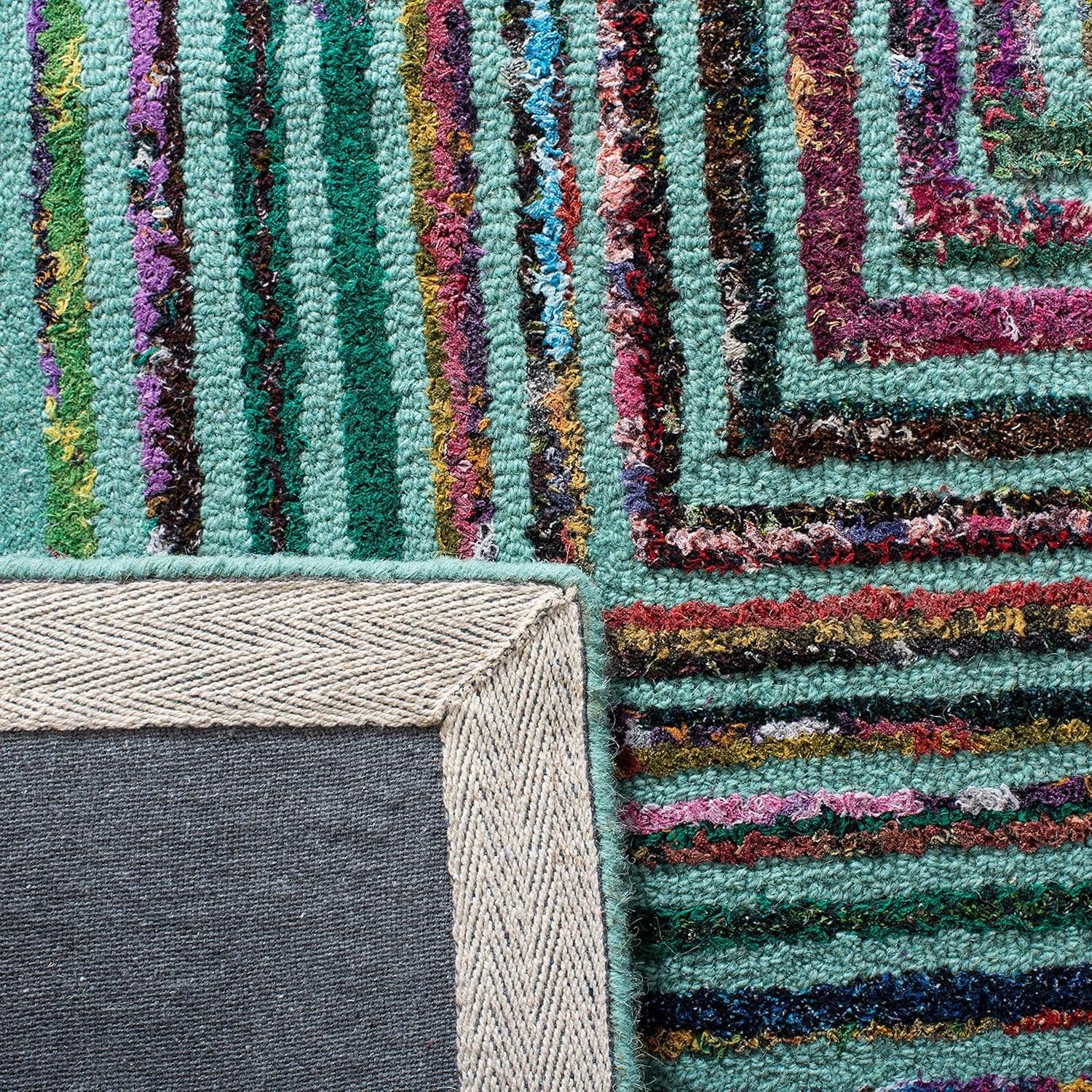 Hand-Tufted Multicolor Teal Wool 6' Square Area Rug